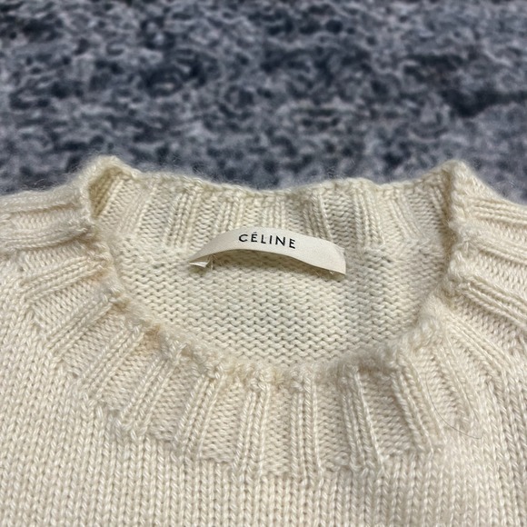 Celine Distressed Sweater Knit Womens Size Small Cream Designer Cashmere Mohair - Picture 5 of 11